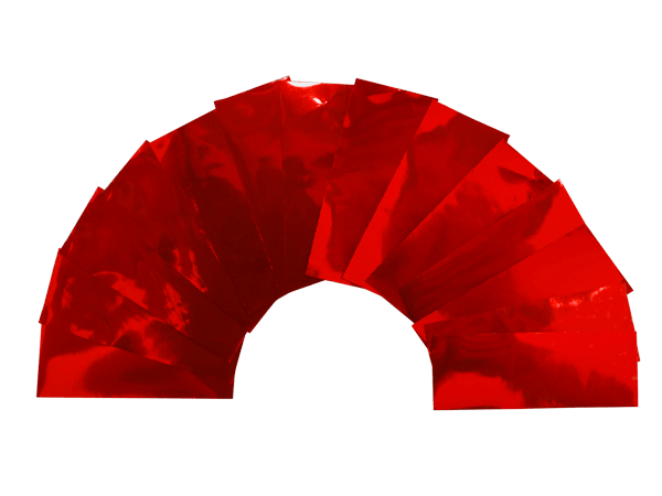 Confeti metalizado rectangular rojo. Producto con certificación CE e ignífugo.