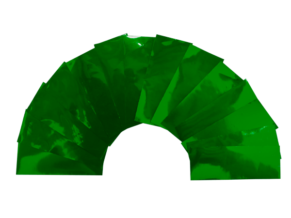 Confeti rectangular metalizado ignífugo verde. Certificado CE.